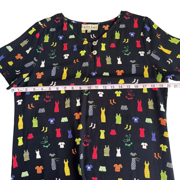 David Dart Collection Vintage Black Clothing Print Shift Dress Women’s Medium - Picture 4 of 8